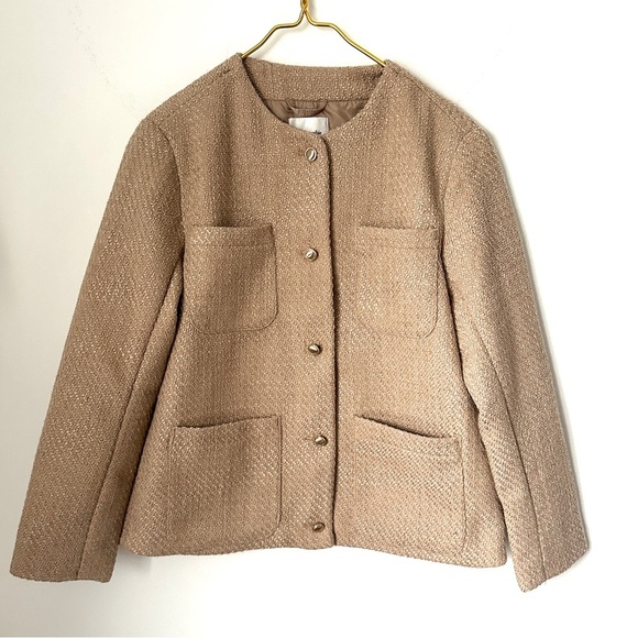 Abercrombie & Fitch Jackets & Blazers - NWT Abercrombie & Fitch Elegant Feminine Tan Collarless Tweed Jacket Size Large